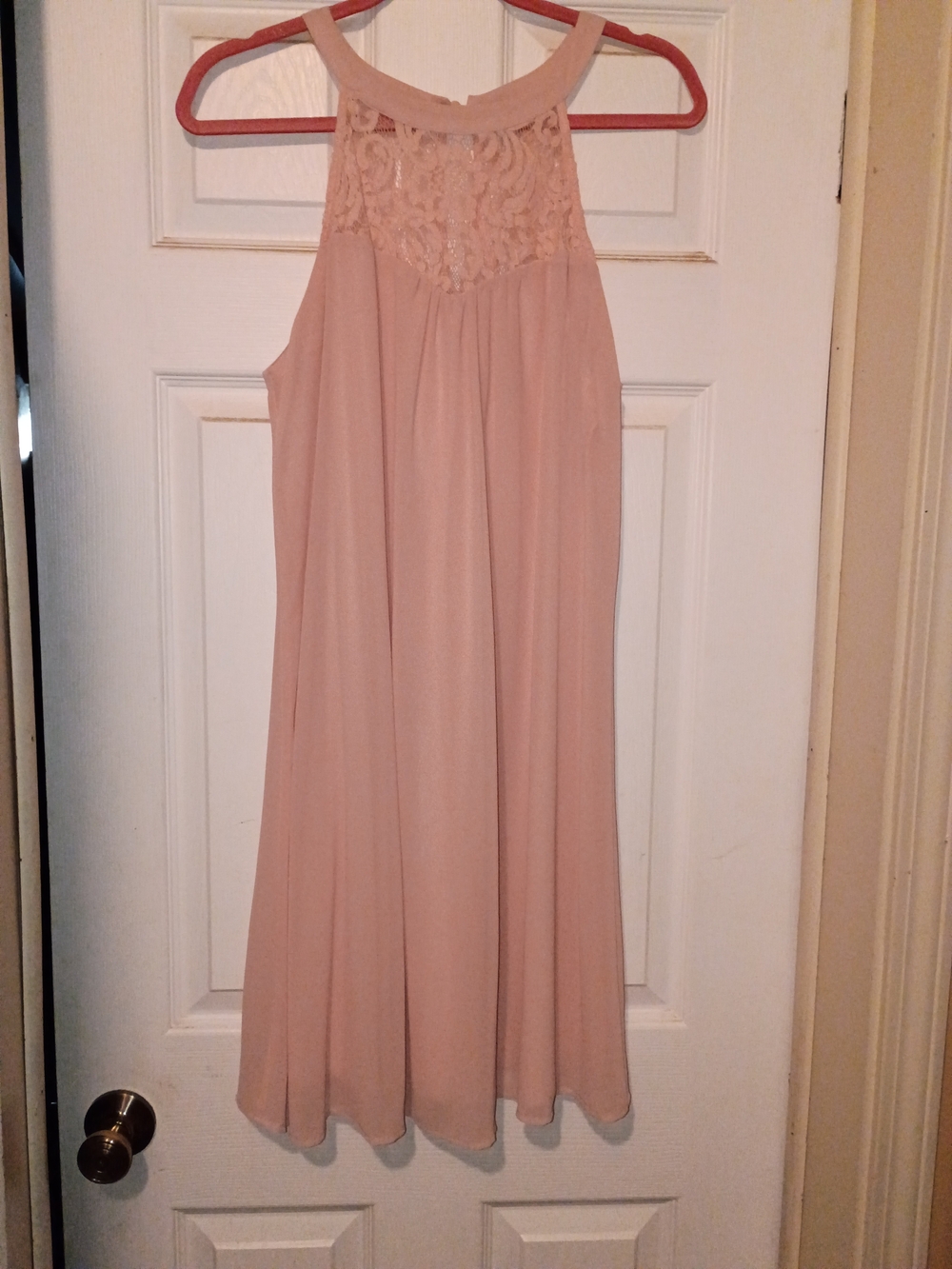 Lace Yoke Halter Dress in Blush Pink